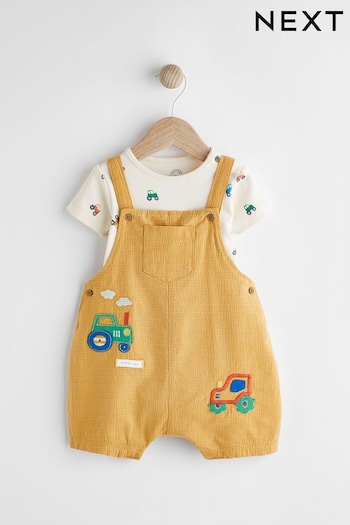 Yellow Tractor Baby Woven Dungarees and Bodysuit Set (0mths-2yrs) (N35643) | £20 - £22
