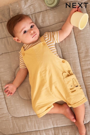 Yellow Lion Baby Woven Dungarees and Bodysuit Set (0mths-2yrs) (N35649) | £18 - £20