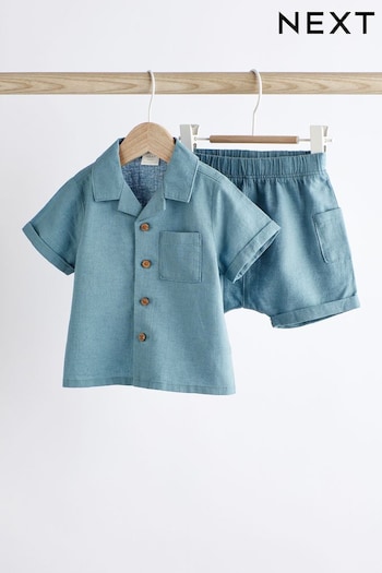 Blue Baby Shirt And Shorts Set (0mths-2yrs) (N35699) | £16 - £18