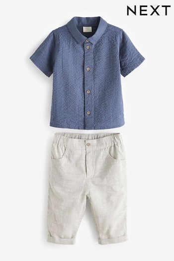 Navy Blue/Grey Shirt Julius and Trousers 2 Piece Baby Set (0mths-2yrs) (N35702) | £18 - £20