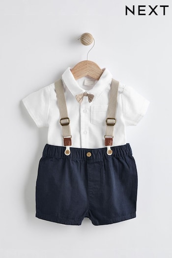Navy Shirt Body, Shorts and Braces Baby 4 Piece Set (0mths-2yrs) (N35706) | £22 - £24