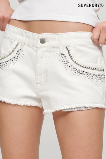 Superdry White Diamante Embellished Denim Shorts legging (N35710) | £45