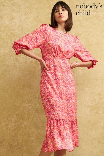 Nobodys Child Pink Selena Augie Non Print Midi Dress (N35797) | £49