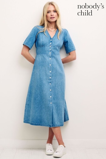 Nobody's Child Blue Alexa Denim Plain Midi Dress (N35822) | £65