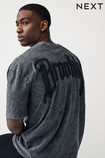 Charcoal Grey Brooklyn Back Print T-Shirt (N35880) | £22