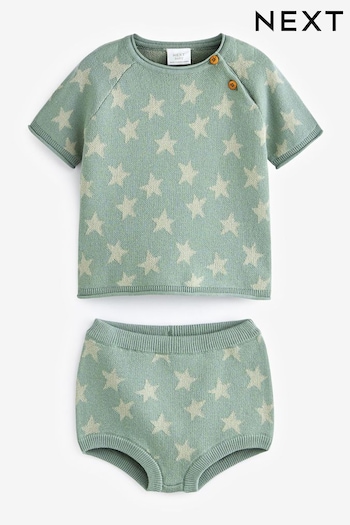 Sage Green Baby Knitted Top and Shorts Set (0mths-2yrs) (N35933) | £16 - £18