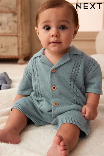 Blue Knitted Baby Shirt And Shorts Set (0mths-2yrs) (N35942) | £18 - £20