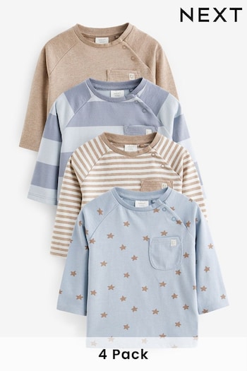 Blue/Brown Long Sleeve Baby T-Shirts 4 Pack (N35962) | £18 - £20