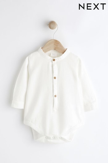 White Woven Grandad Shirt Baby Bodysuit (N35965) | £10 - £11