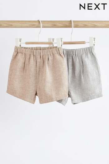 Grey Baby Linen Blend Shorts 2 Pack (N35984) | £12 - £14