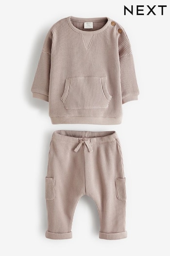 Neutral Waffle Cosy green Sweatshirt And Joggers 2 Piece Set (N36002) | £13 - £15
