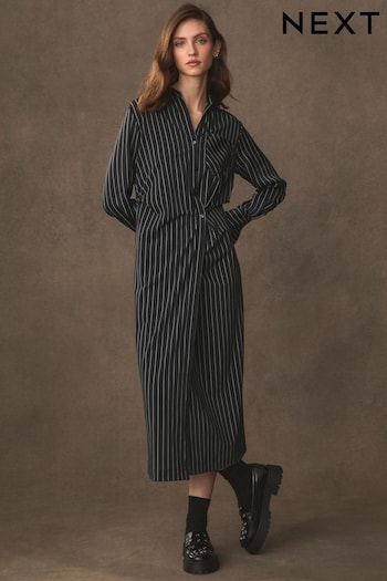 Black/White Stripe Asymmetric Pinstripe Shirt Dress (N36006) | £90