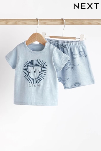 Teal Blue Lion Baby T-Shirt And Shorts 2 Piece Set (N36007) | £9 - £11