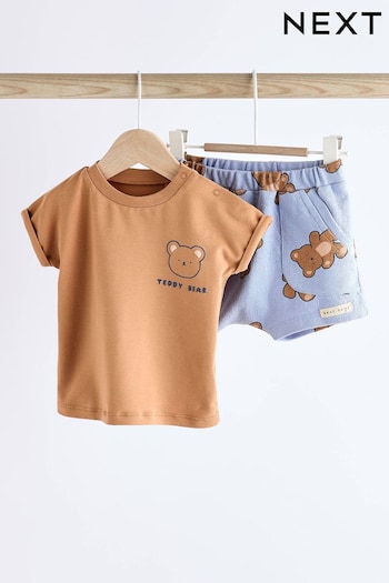 Navy/Brown Bear Baby T-Shirt And Shorts tint 2 Piece Set (N36012) | £10 - £12