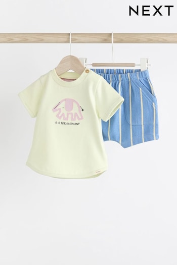 Green Elephant Baby T-Shirt And Shorts 2 Piece Set (N36014) | £10 - £12