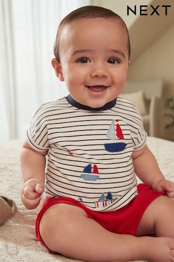 Red/Blue Nautical Baby T-Shirt And Shorts 2 Piece Set (N36017) | £10 - £12
