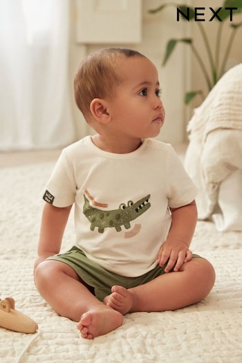 Sage Green Croc Baby T-Shirt and Shorts 2 Piece Set (N36020) | £12 - £14