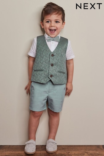 Mint Green Waistcoat, Shirt, Short & Bow Tie Set (3mths-9yrs) (N36069) | £38 - £42
