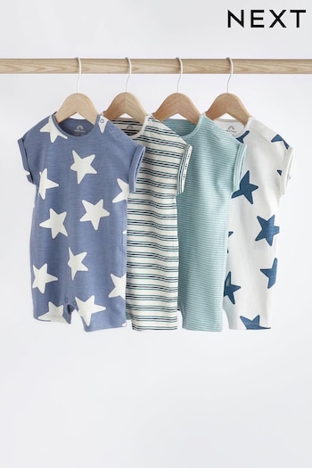 Teal Blue Star Jersey Baby Rompers 4 Pack (N36225) | £18 - £22
