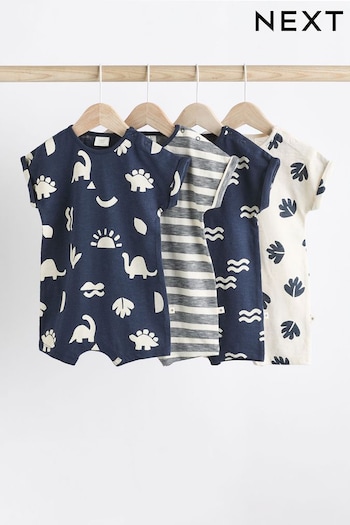 Navy Dinosaur embroidered Jersey Rompers 4 Pack (N36236) | £19 - £23