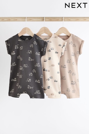 Black/White Transport Baby Jersey Rompers 3 Pack (N36246) | £16 - £20