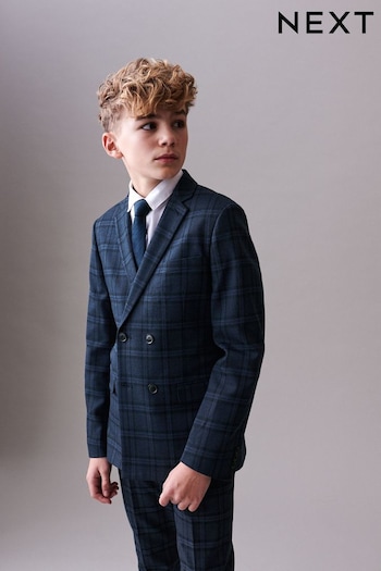 Blue/Navy Check Double Breasted Jacket (3-16yrs) (N36278) | £44 - £56