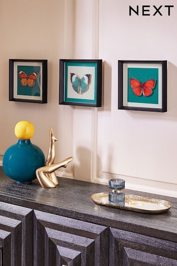 Set of 3 Teal Blue 3D Butterflies Framed Wall Art (N36279) | £30