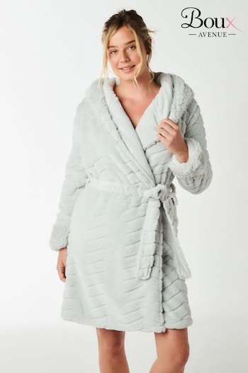Boux Avenue Grey Chevron Carved Midi Supersoft Robe Dressing Gown (N36304) | £62