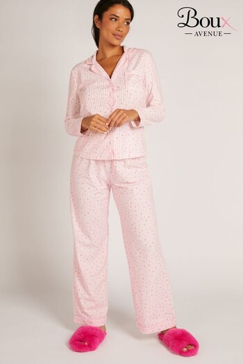 Boux Avenue Pink Cosy Supersoft Fleece Heart Stripe Pyjamas (N36321) | £35