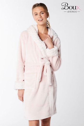 Boux Avenue Pink Heart Faux Fur Trim Midi Supersoft Robe Dressing Gown (N36332) | £58