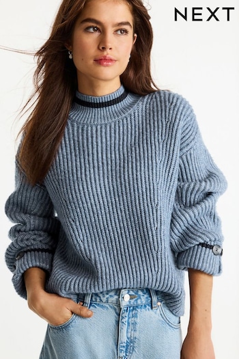 Blue Tipped Stand Neck Jumper (N36353) | £36