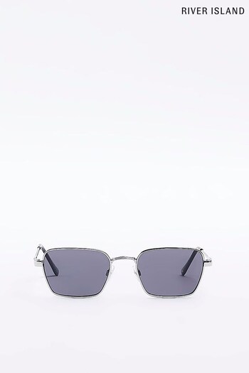 River Island Silver Metal Smoke Lens Sunglasses rectangle-frame (N36425) | £17
