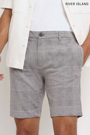 River Island Grey Slim Fit Check Chino MC2 Shorts (N36431) | £29