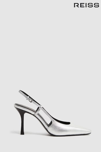 Reiss Silver Demi Metallic Slingback Heels (N36434) | £168