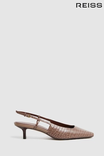 Reiss Taupe Jade Leather Slingback Heels (N36436) | £168
