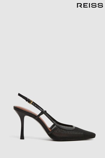 Reiss Black Giselle Leather Mesh Slingback Heels (N36437) | £48