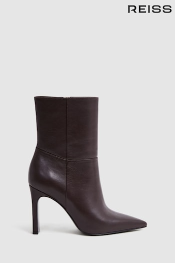 Reiss Burgundy Vanessa Leather Heeled Ankle Boots (N36439) | £238