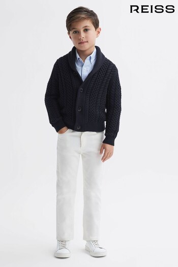 Reiss Navy Ashbury Senior Cable Knitted Cardigan (N36442) | £48