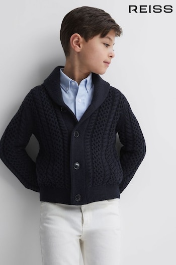 Reiss Navy Ashbury Junior Cable Knitted Cardigan (N36444) | £44