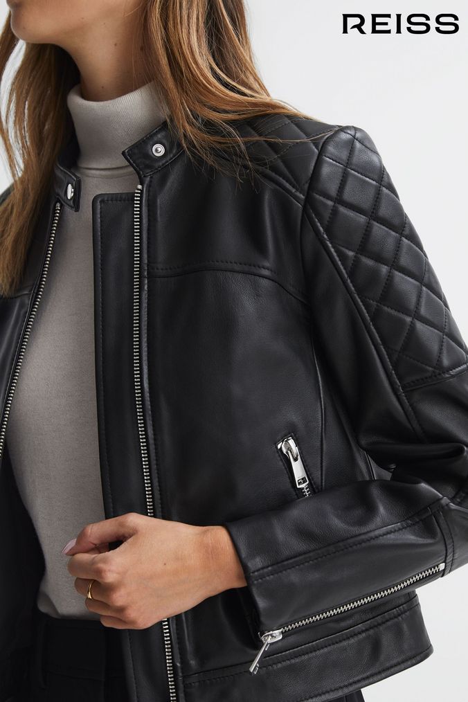 Next black leather jacket discount