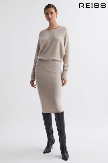 Reiss Neutral Leila Knitted Long Sleeve Midi Dress (N36479) | £198