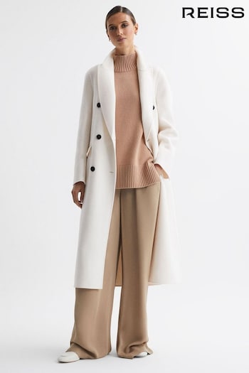 Reiss Cream Arla Petite Relaxed Wool Blend Blindseam Belted Coat (N36483) | £368