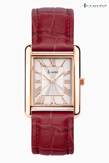 Accurist Ladies Gold Tone Rectangle Burgundy Leather Strap 26mm Watch (N36499) | £179