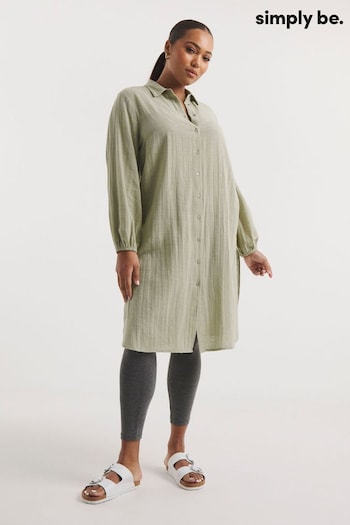 Simply Be Green Linen Look Long Sleeved Midi Shirt (N36522) | £30