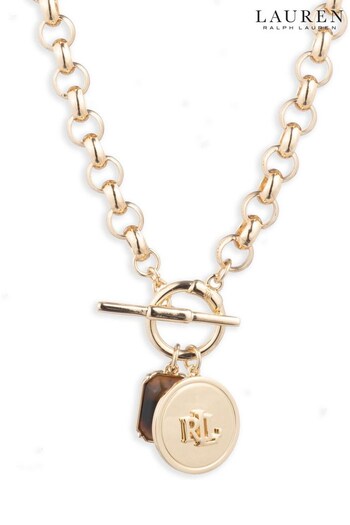 Lauren Ralph Lauren 17" Toggle Logo Pendant Necklace in Tort and Gold (N36586) | £95