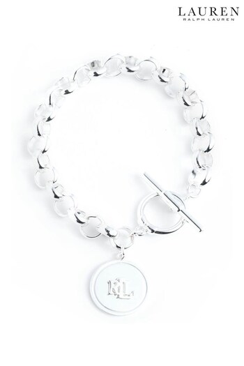 Lauren Ralph Lauren 7.25" Logo Charm Flex Bracelet in Silver (N36591) | £80
