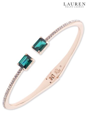 Lauren Ralph Lauren Stone Bangle in Emerald Green and Gold With Crystal Detailing (N36592) | £70