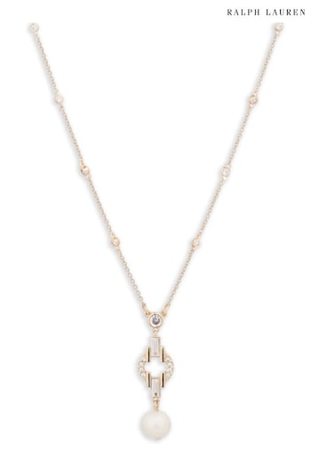 Lauren Ralph Lauren Gold Tone 16'' Stone Pearl Pendant (N36595) | £60