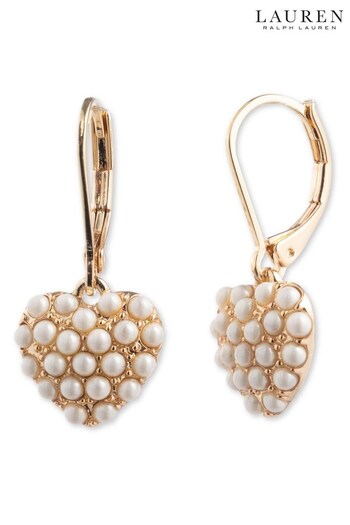 Lauren Ralph Lauren Gold Tone Pearl Heart Drop Earrings (N36597) | £40