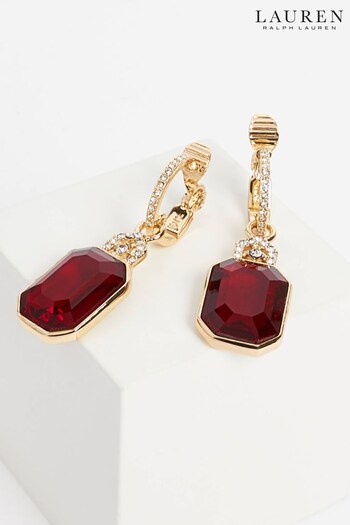 Lauren Ralph Lauren Gold Tone Clip Hoop Earrings With Stone Drop in Bright Cherry With Crystal Detailing (N36598) | £40